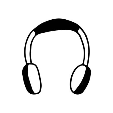 Elle çizilmiş karalama, siyah siluet, büyük kulaklıklar.