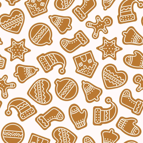 Seamless Pattern Cute Christmas Cookies Icing Gingerbread — Stock Vector