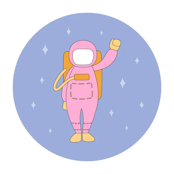 Emblème Spatial Astronaute Isolé Icône Style Plat Aux Couleurs Vives — Image vectorielle