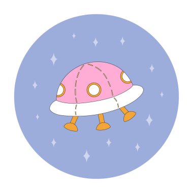 izole edilmiş uzay gemisi amblemi, parlak renklerde düz bir simge