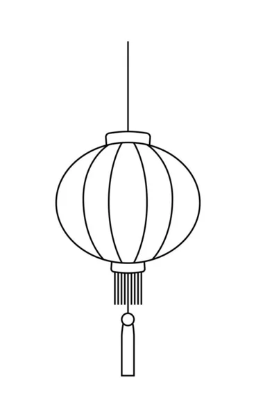 Lanterne Chinoise Isolée Contour Noir — Image vectorielle