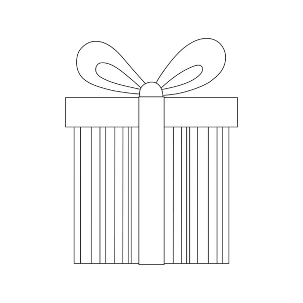 Boîte Cadeau Contour Noir Avec Ruban Noeud — Image vectorielle