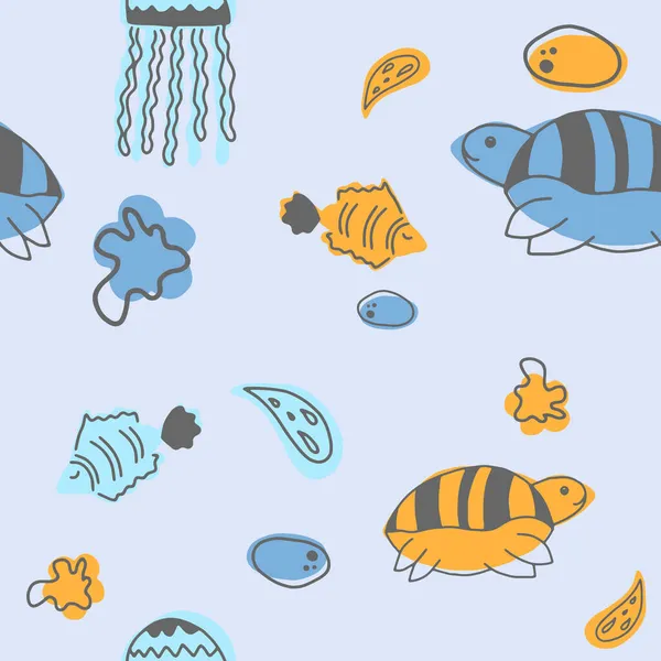 Vector Schattig Naadloos Patroon Met Zeedieren Scandinavische Motieven Kindervingerafdruk Met — Stockvector