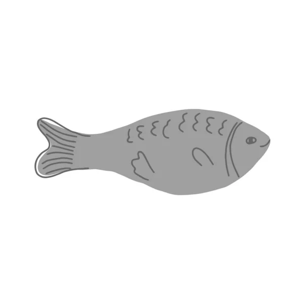 Mignon Dessin Animé Poisson Gris Vecteur Doodle — Image vectorielle