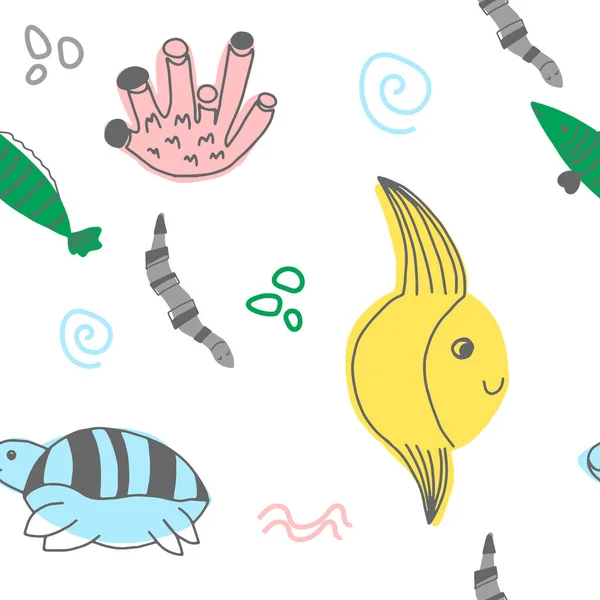 Vector Cute Seamless Pattern Marine Animals Scandinavian Motives Children Print — Stock Vector