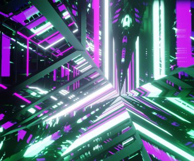 3D görüntüleme, parlayan çizgiler, neon ışıklar soyut saykodelik