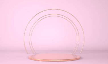 Pastel arka plandaki ürün podyumu 3D. Soyut asgari geometri kavramı. Stüdyo platformu teması. Sergi ve iş tanıtım aşaması. 3d oluşturma.