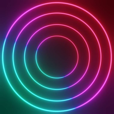 3D parlayan sihirli daire çerçevesi. Parlayan neon ateş dalgası.