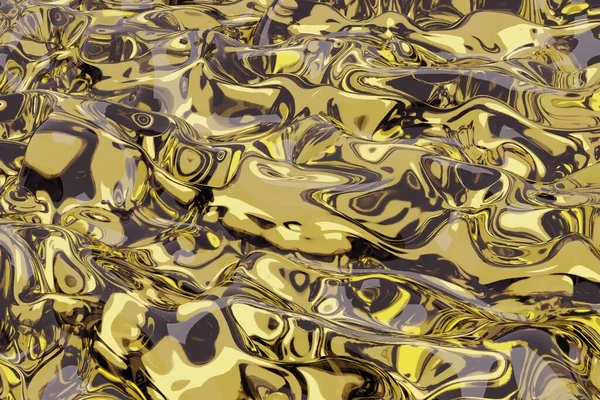 抽象的金色背景奢侈布或液体波纹或波浪形褶皱粗麻绸缎天鹅绒材料或雅致墙纸图案 黄底3D — 图库照片