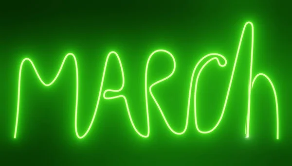 Texto Néon Março Mês Dezembro Neon Brilhante Levou Luz 1980 — Fotografia de Stock