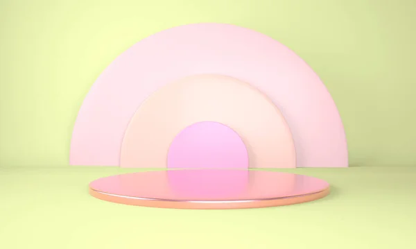 Pastel arka plandaki ürün podyumu 3D. Soyut asgari geometri kavramı. Stüdyo platformu teması. Sergi ve iş tanıtım aşaması. 3d oluşturma.