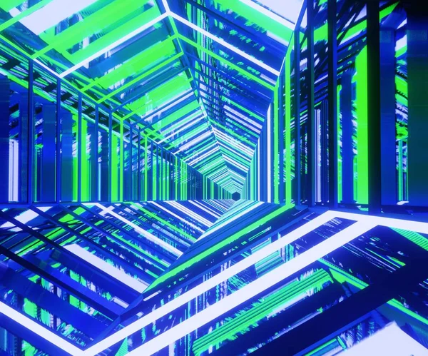 Weergave Gloeiende Lijnen Neon Lichten Abstract Psychedelisch — Stockfoto