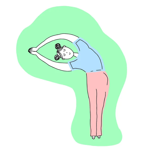 Vector Hand Getekend Illustratie Met Schattig Meisje Doen Yoga Vectorillustratie — Stockvector