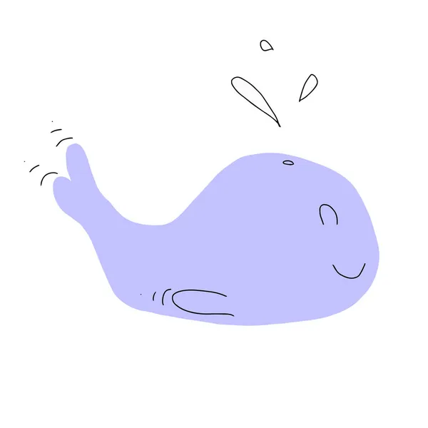 Mano Disegno Cartone Animato Personaggio Carino Balena — Vettoriale Stock