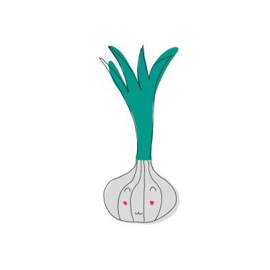 Beyaz arka planda izole edilmiş komik mutlu çizgi film sarımsağının vektör çizimi