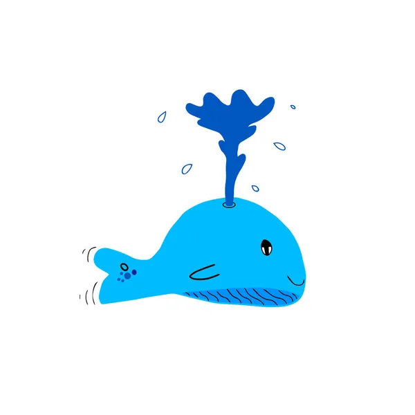 Balena Blu Stile Cartone Animato Disegnato Mano — Vettoriale Stock