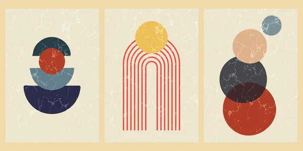 Набор Абстрактных Современных Плакатов Середины Века Геометрическими Формами Текстурами Дизайн — стоковый вектор
