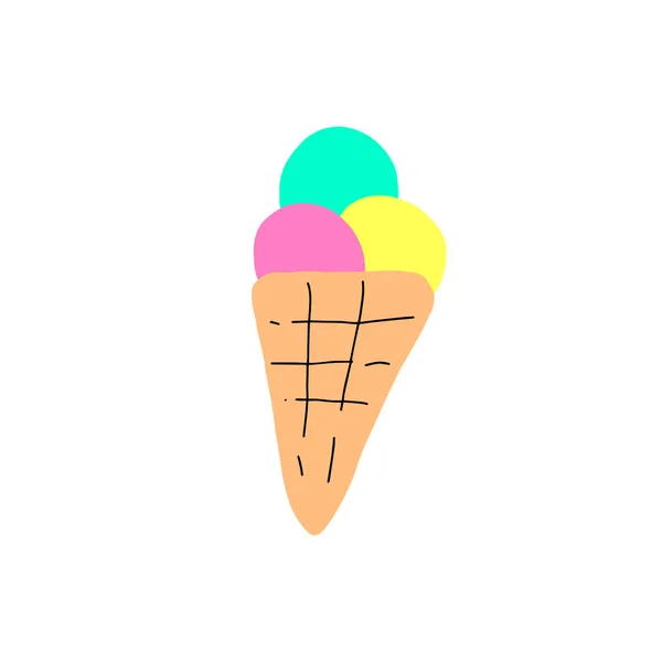 Ice Cream Cone Doodle Vector Illustration — Stock Vector