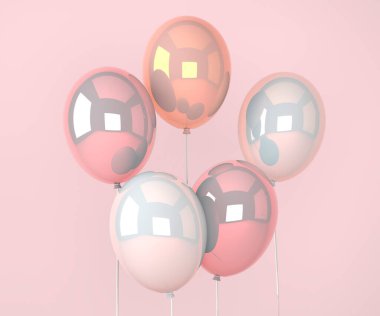 Doğum günü partisi ve kutlamalar için uçan renkli balonlar. Doğum günü, parti ve pankartlar için 3D görüntü. 3d illüstrasyon.