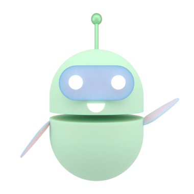 Robot sohbet robotu ikonu 3 boyutlu. Şirin yapay zeka yardımcı maskot karakter sembolü iş asistanı. 3d illüstrasyon.