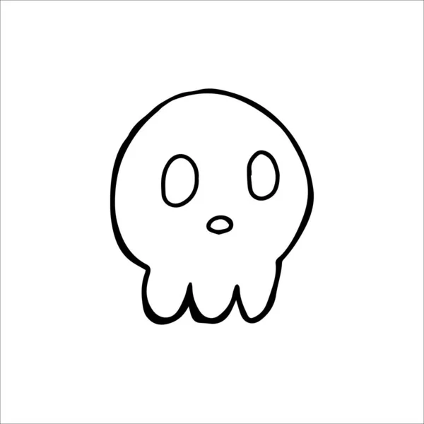 Ručně Kreslená Kreslená Lebka Vtipná Kreslená Lebka Izolovaná Bílém Pozadí — Stockový vektor