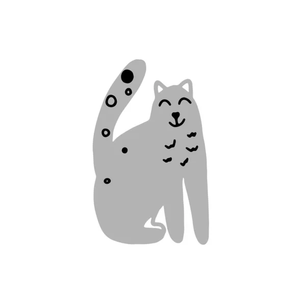 Personagem Gato Cinza Bonito Estilo Doodle Isolado Fundo Branco Vetor — Vetor de Stock