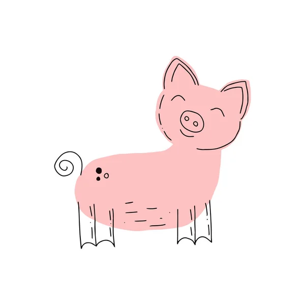 Cute Pig Vector Print Hand Drawn Doodles — Stock Vector