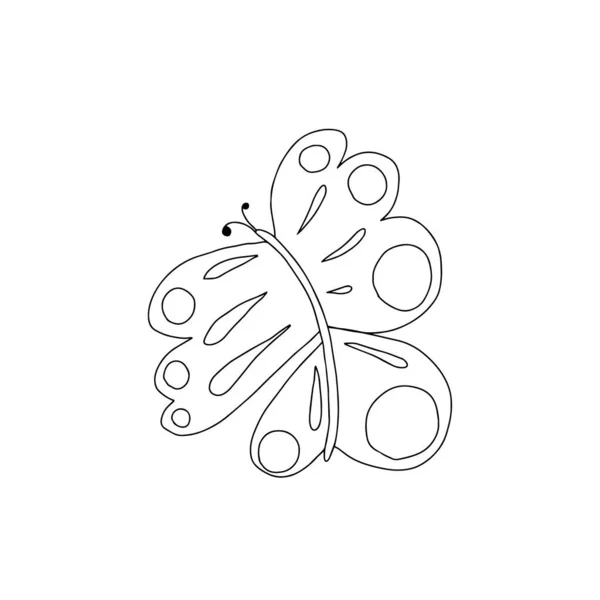Illustratie Van Met Hand Getrokken Zwart Wit Vlinder — Stockvector