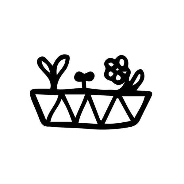 陶器の小さな植物 漫画のベクトルとイラスト 黒と白 手描き スケッチスタイル — ストックベクタ