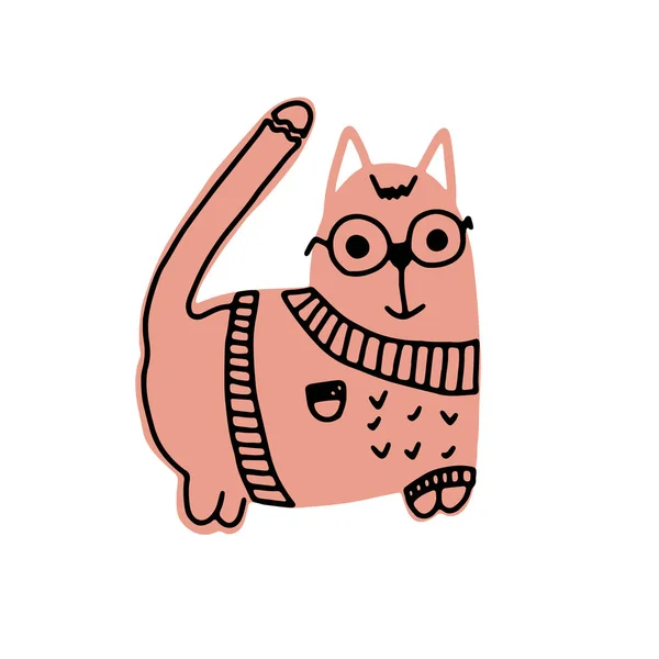 白地に隔離された猫 かわいいピンクの子猫と眼鏡 ベクトル — ストックベクタ