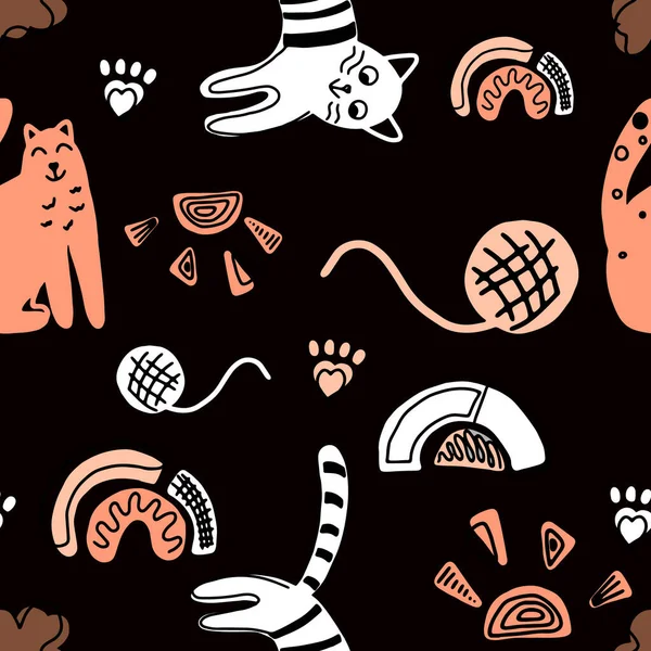 面白い猫とシームレスなパターン ベクトルイラスト 包装紙 布などとして印刷や使用できます — ストックベクタ