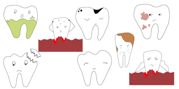 Ensemble Dents Vectorielles Pour Dentistes Dents Malades Heureuses Mignonnes Pour — Image vectorielle