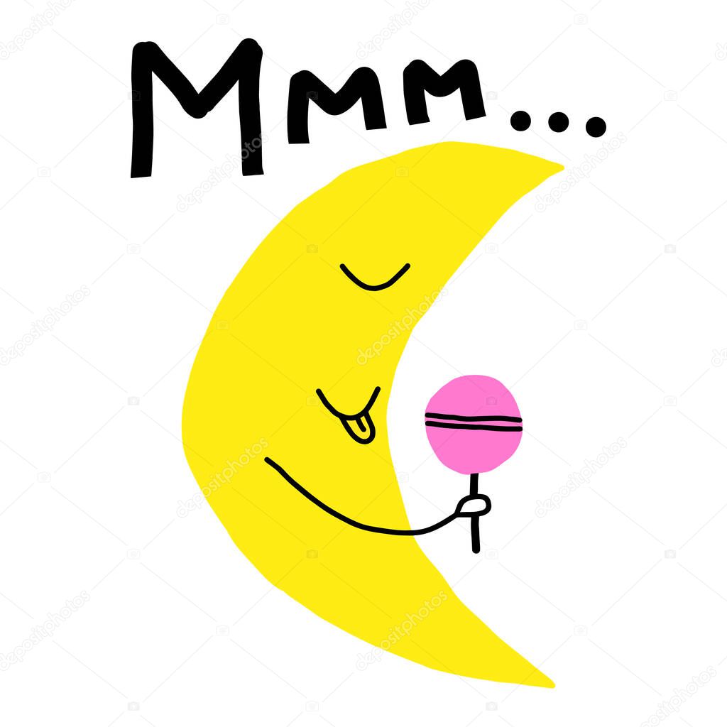 Cute moon with chupa chups, vector