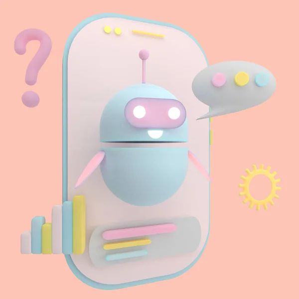 Ikona Robota Chatbot Cute Bot Pomocnik Maskotka Postać Kreskówek Symbol — Zdjęcie stockowe