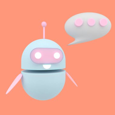 Robot sohbet robotu ikonu 3 boyutlu. Şirin yapay zeka yardımcı maskot karakter sembolü iş asistanı. 3d illüstrasyon.