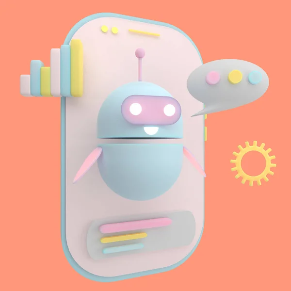 Ikona Robota Chatbot Cute Bot Pomocnik Maskotka Postać Kreskówek Symbol — Zdjęcie stockowe