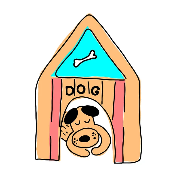 Lindo Divertido Dibujado Mano Colorido Personaje Dibujos Animados Perro Durmiendo — Vector de stock