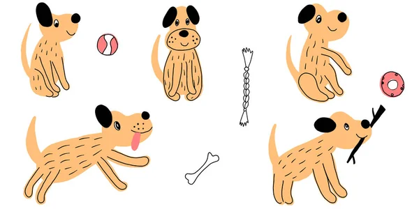 Διάνυσμα Σύνολο Της Εικονογράφησης Σκυλιών Κινουμένων Σχεδίων Λευκό Φόντο Κουτάβι — Διανυσματικό Αρχείο
