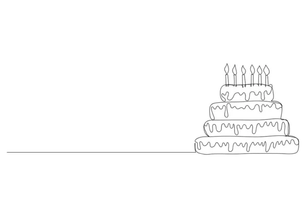 Línea Continua Dibujando Pastel Cumpleaños Con Vela Símbolo Celebración Feliz — Archivo Imágenes Vectoriales