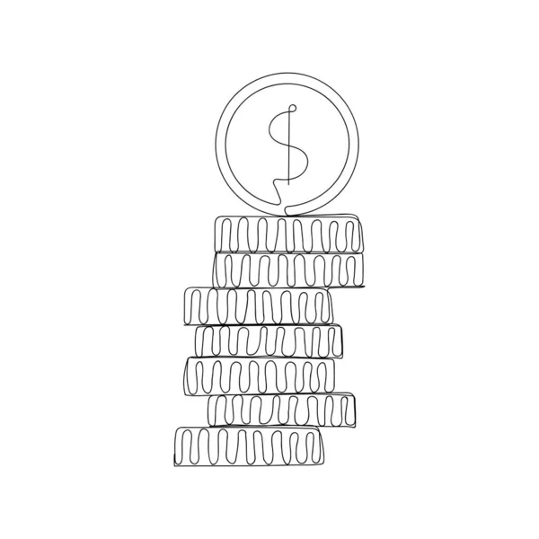 Stacks Coins Penny Cents Continuous One Line Drawing Vector — Stock vektor