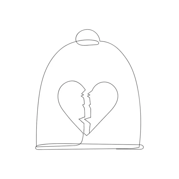 Continuous Line Broken Heart Glass Dome Concept Unhappy Love Vector – Stock-vektor