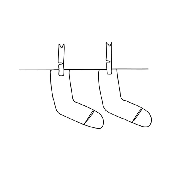 Συνεχής Γραμμή Που Ζωγραφίζει Κάλτσες Κρεμασμένες Στο Σχοινί Του Πλυντηρίου — Διανυσματικό Αρχείο