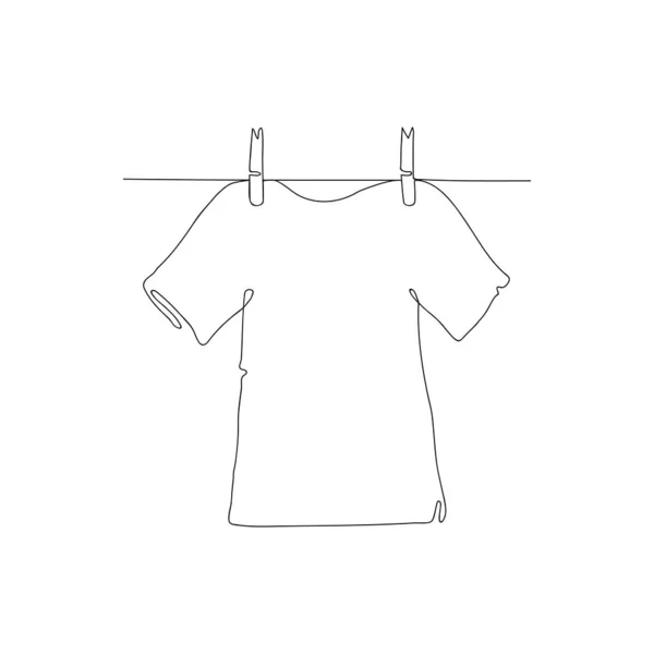 Paño Dibujo Línea Continua Camiseta Está Secando Una Cuerda Dibujo — Archivo Imágenes Vectoriales