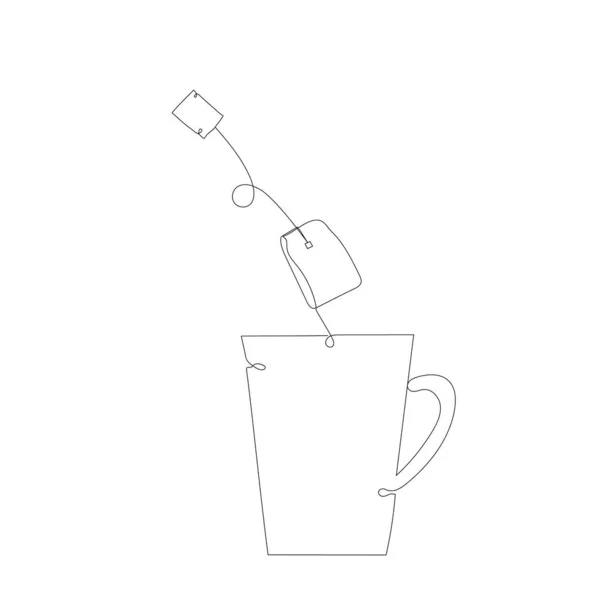 Cup Tea Bag Single Continuous Line Vector Illustration —  Vetores de Stock