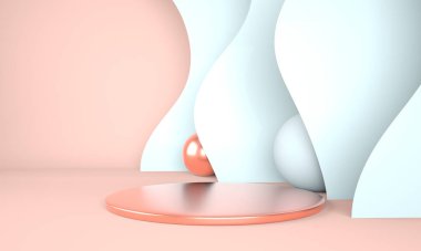 Ürün sunumu için podyum kullanımı. Soyut dalga arkaplanı. 3d oluşturma.