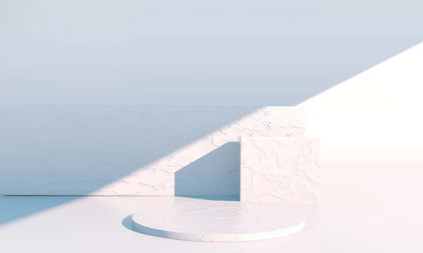 Scena Minimale Con Forme Geometriche Podi Sfondo Crema Con Ombre — Foto Stock