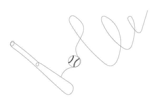 Single Continuous Line Drawing Wooden Baseball Bat American Sport Game — Wektor stockowy