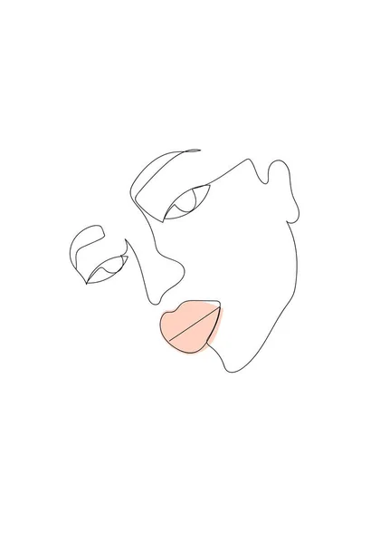One Line Art Modern Female Portrait Abstract Woman Face One — Stock Vector