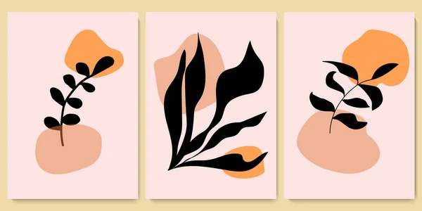 Conjunto Arte Pared Botánica Imprimir Boho Minimalista Con Forma Abstracta — Vector de stock