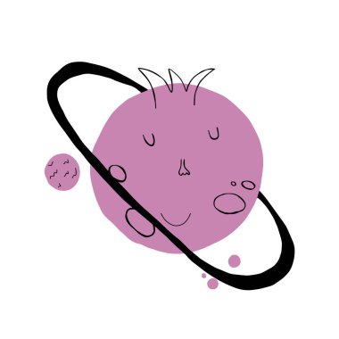 Pastel renkli şirin çizgi film gezegeni. Çocuk odası dekorasyonu, doğum günü, çocuk partisi, poster, davetiye, kartpostal, çocuk kıyafetleri için el yapımı vektör unsuru